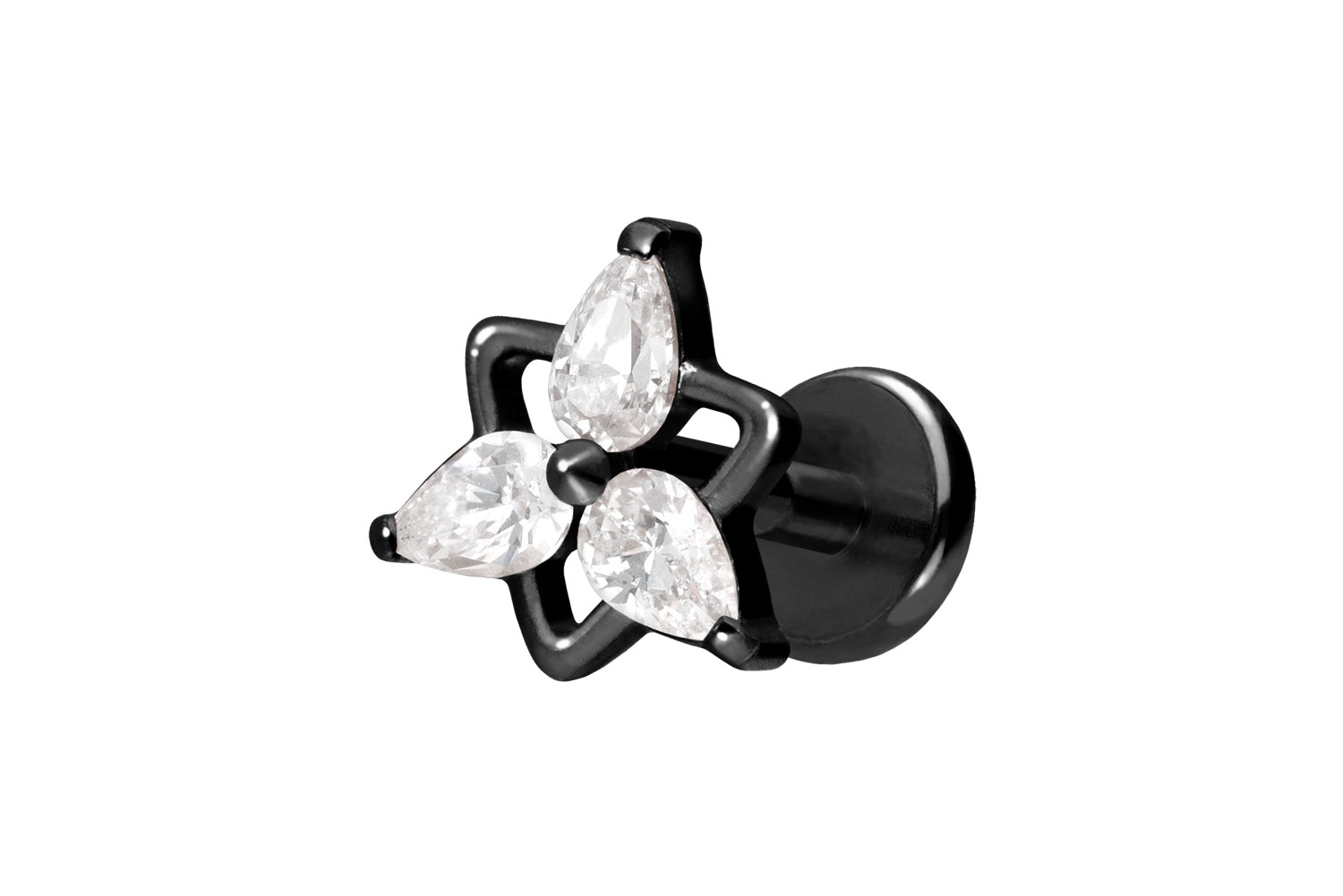 Titan Labret Piercing mit Push Fit KRISTALLBLUME